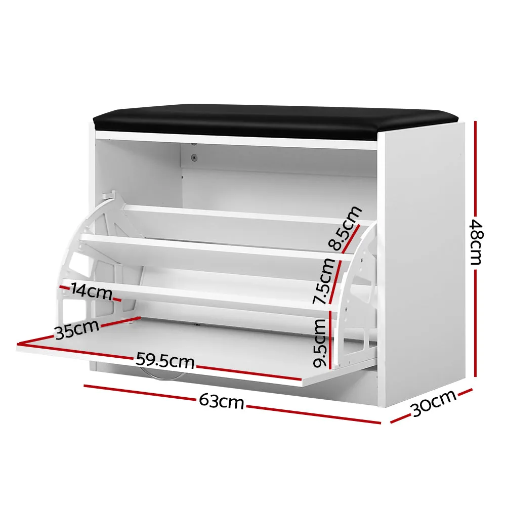 15-Pair Shoe Cabinet Bench, PU Leather Seat, Adjustable Shelves - Artiss