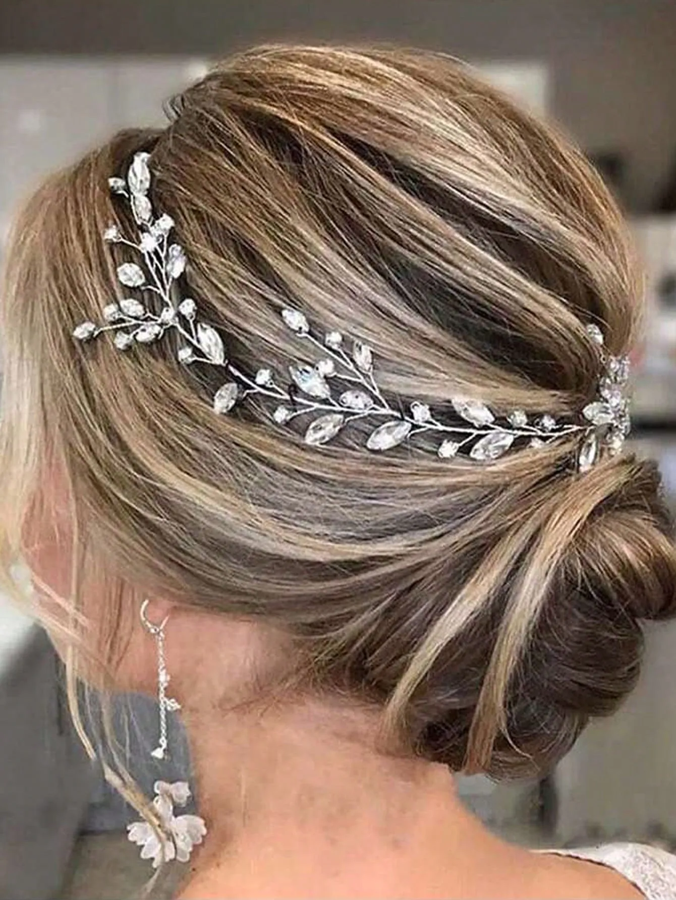 1pc Bridal Wedding Headband Crystal Silver Leaf Hair Accessories And Bridesmaid Rhinestone Hair Tiara Suitable For Wedding, Party