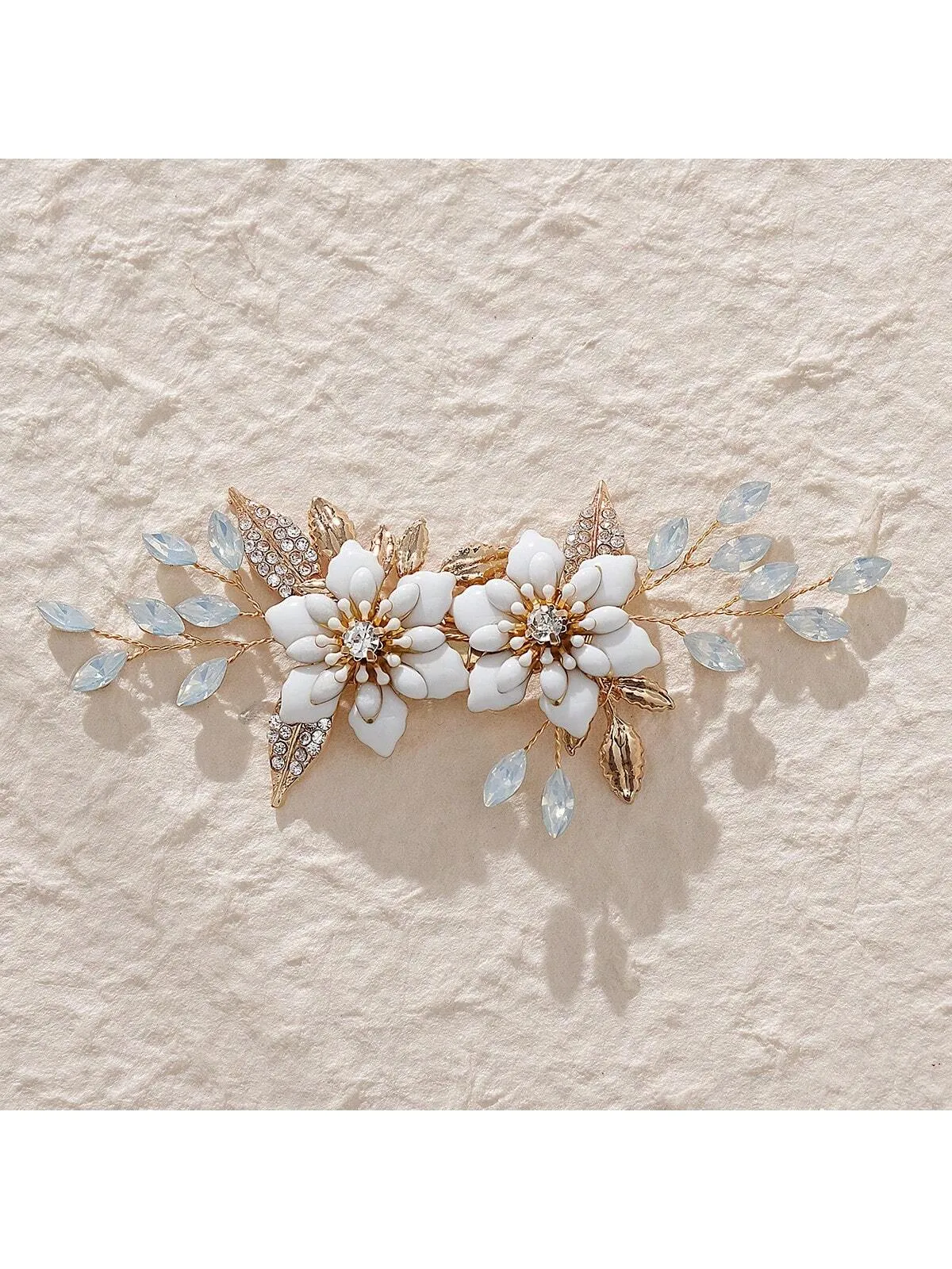 1pc Elegant Women's Hair Clip With Oil Drop Flower, Rhinestone, Alloy Leaf Decoration For Wedding And Party, Beautiful Hair Accessory