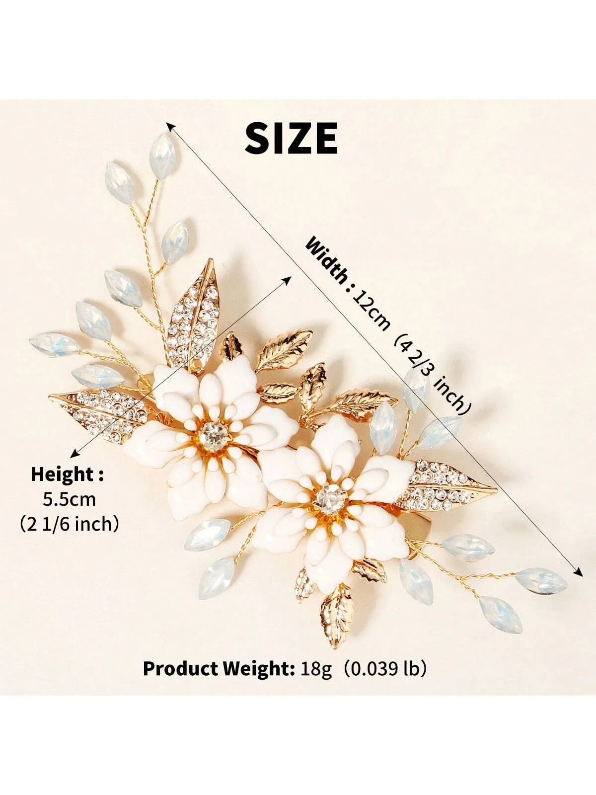 1pc Elegant Women's Hair Clip With Oil Drop Flower, Rhinestone, Alloy Leaf Decoration For Wedding And Party, Beautiful Hair Accessory