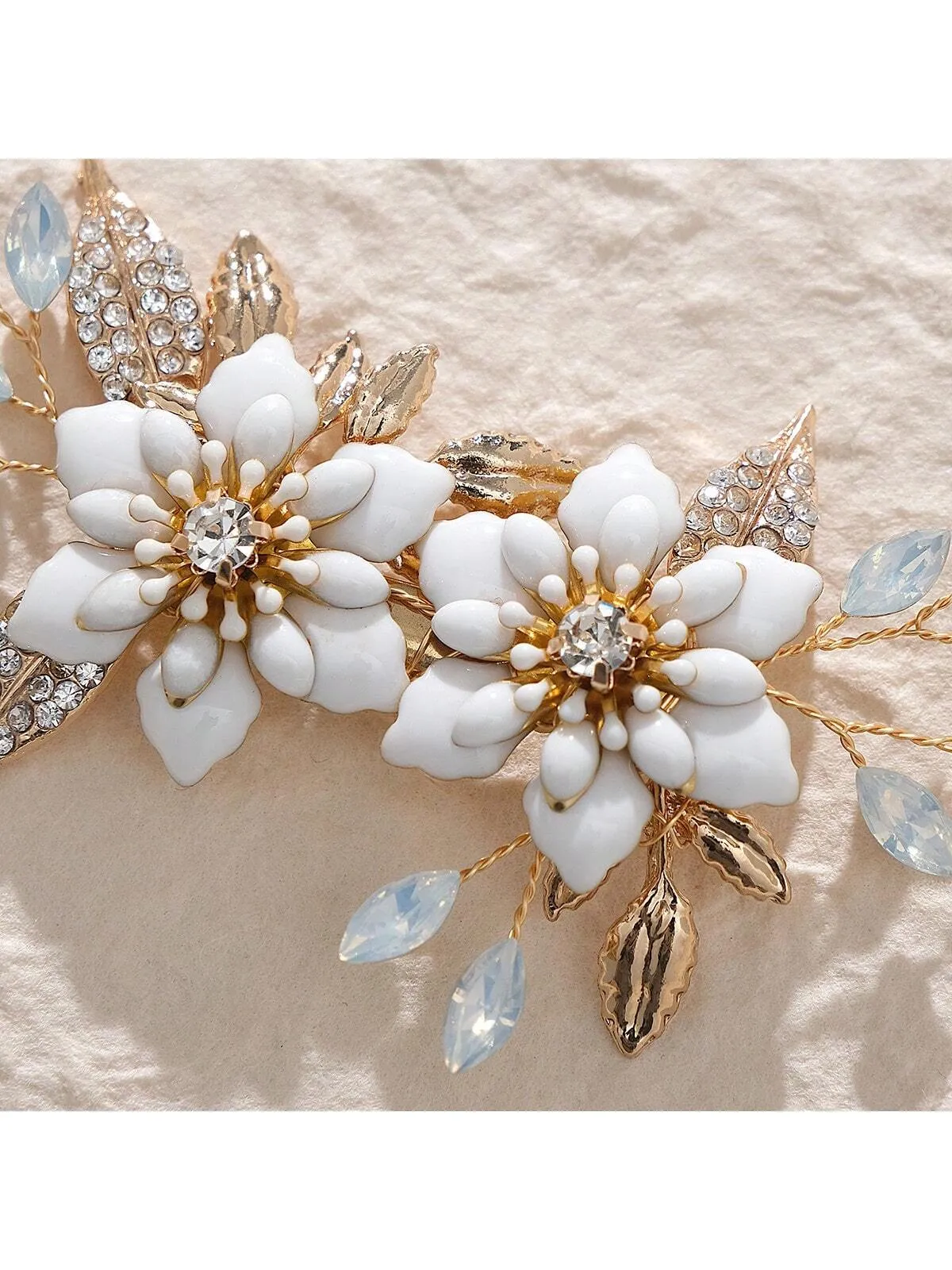 1pc Elegant Women's Hair Clip With Oil Drop Flower, Rhinestone, Alloy Leaf Decoration For Wedding And Party, Beautiful Hair Accessory