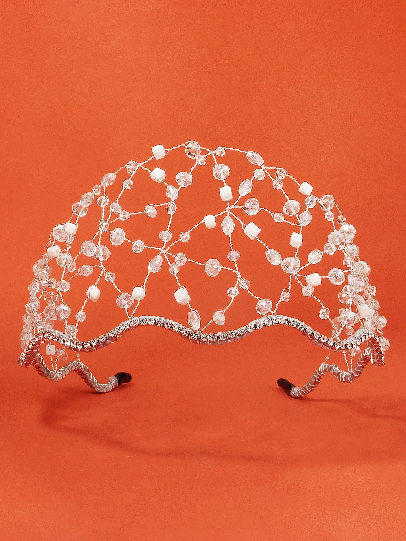 1pc Women's Fashionable Style Copper Wire & Crystal Beaded Hair Net Braid Hairband Elegant Street Tiaras