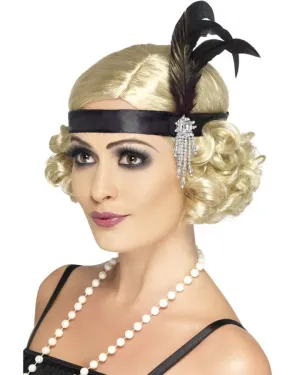 20s Black Satin Flapper Headband