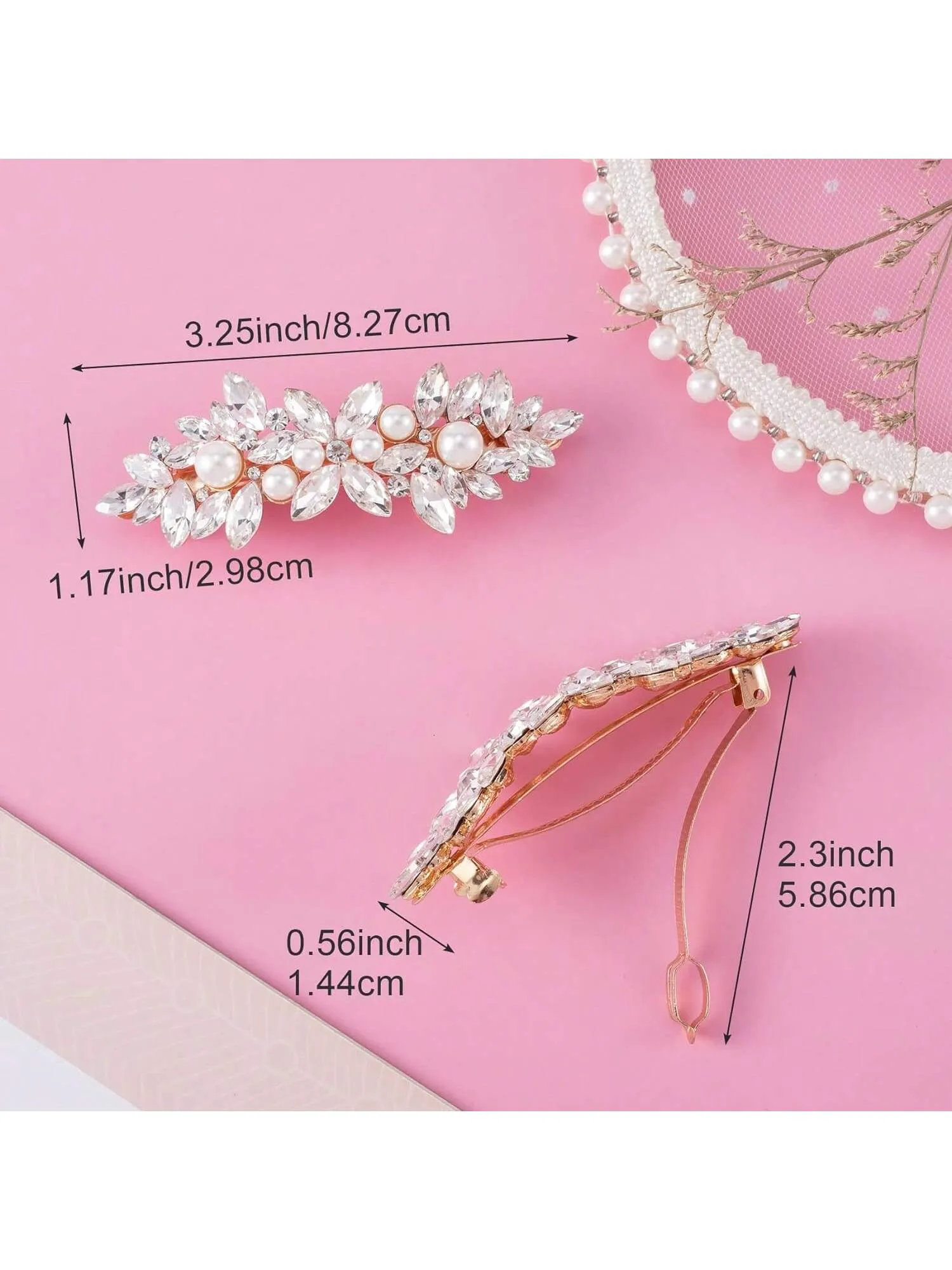 2Pcs Rhinestone Hair Clips Sparkly Crystal Pearl Hair Barrettes Fancy Hair Pin Wedding Prom Valentines Dance Accessories For Thick Long Hair Bride Women Girls Tiaras