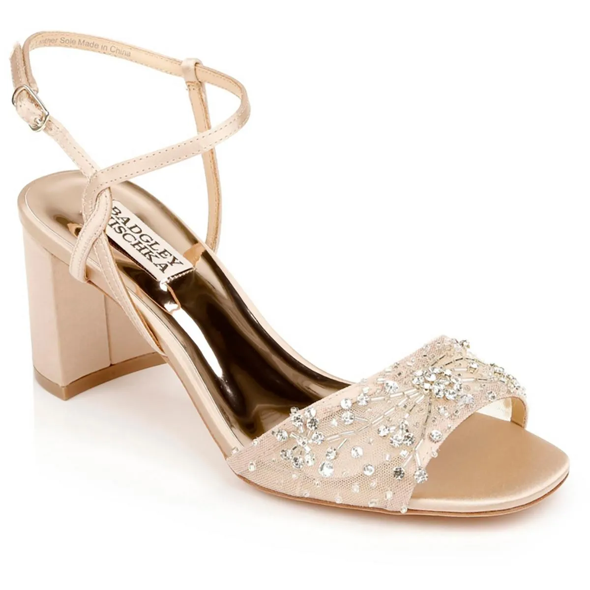 Badgley Mischka Womens Blaine Satin Jeweled Heels