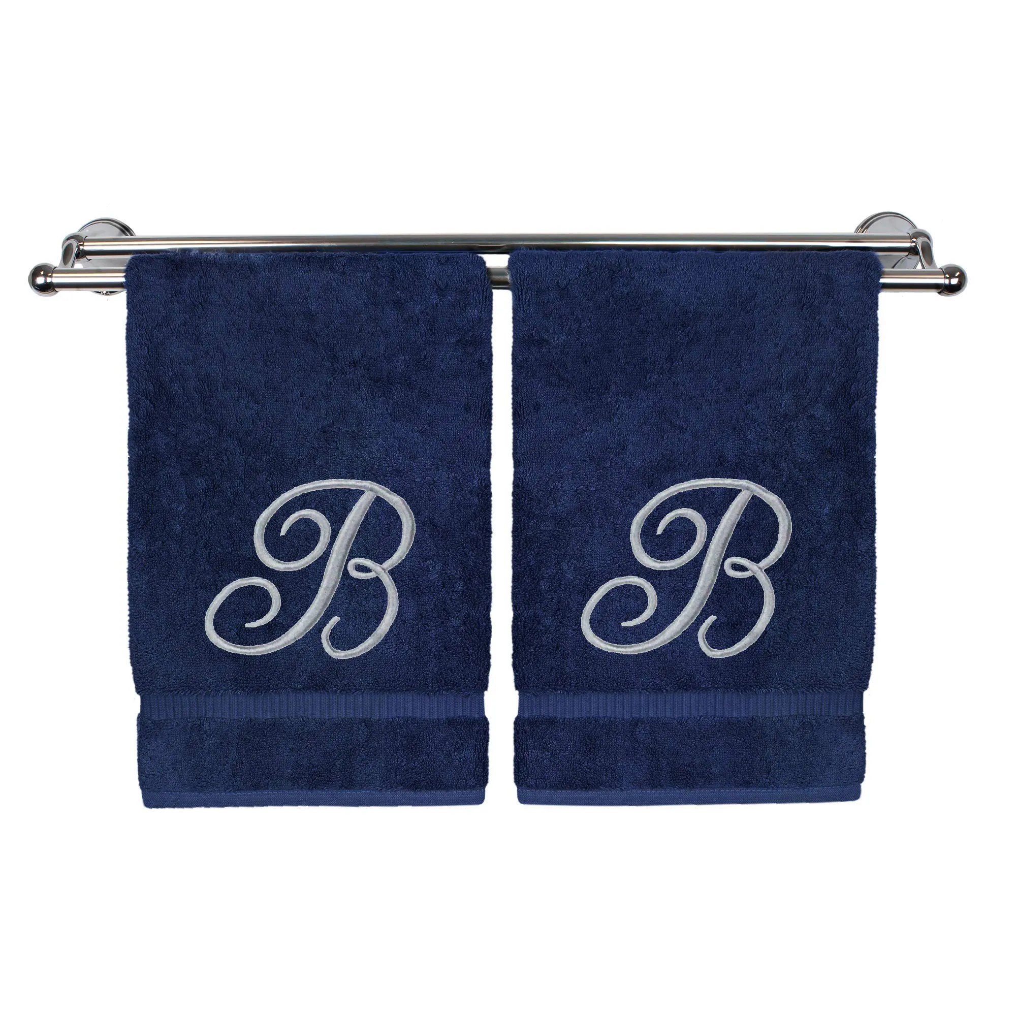 BC BARE COTTON Monogrammed Hand Towel, Navy, 16 x 30 Inches - Set of 2, 100% Turkish Cotton, Extra Absorbent, Soft Terry Finish, Personalized Gift