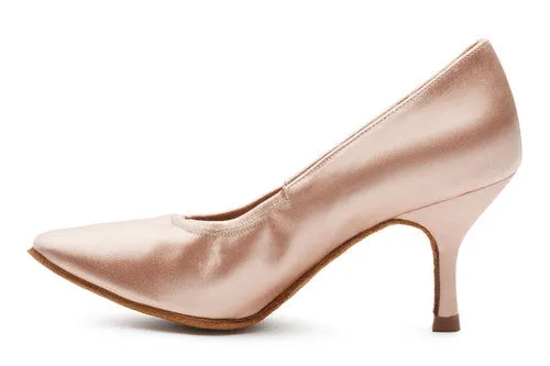 BD Dance 107 Ladies Tan Satin Ballroom Dance Shoe with Elasticized Throat