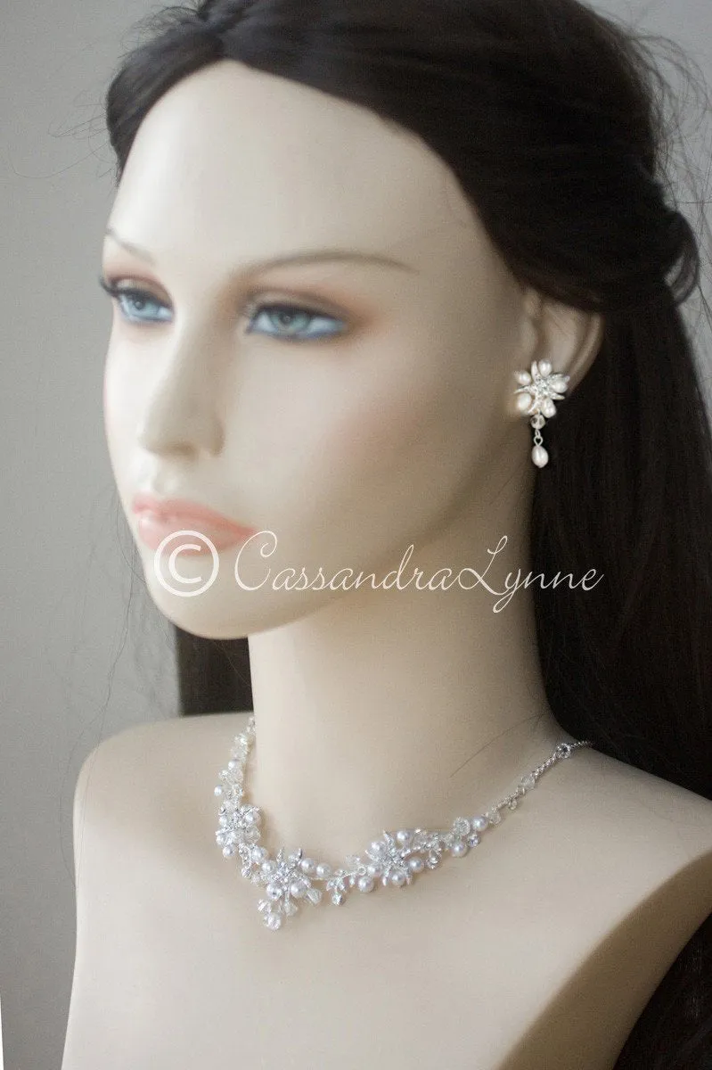 Beach Bride Necklace Set of Starfish Crystals and Pearls