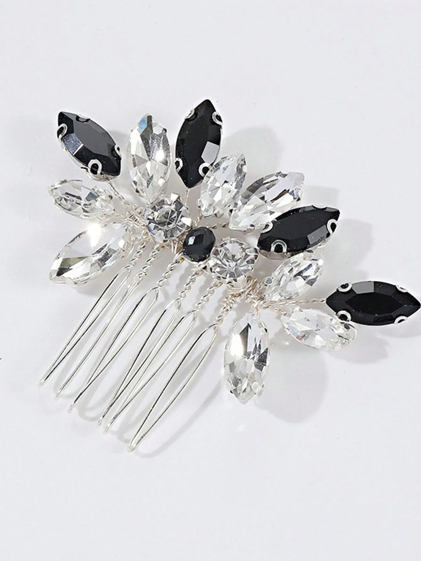 Black Hair Comb Crystal Insert Comb Fascinator For Bridal Wedding Handmade Rhinestone Hair Accessories Elegant Royal Tiaras