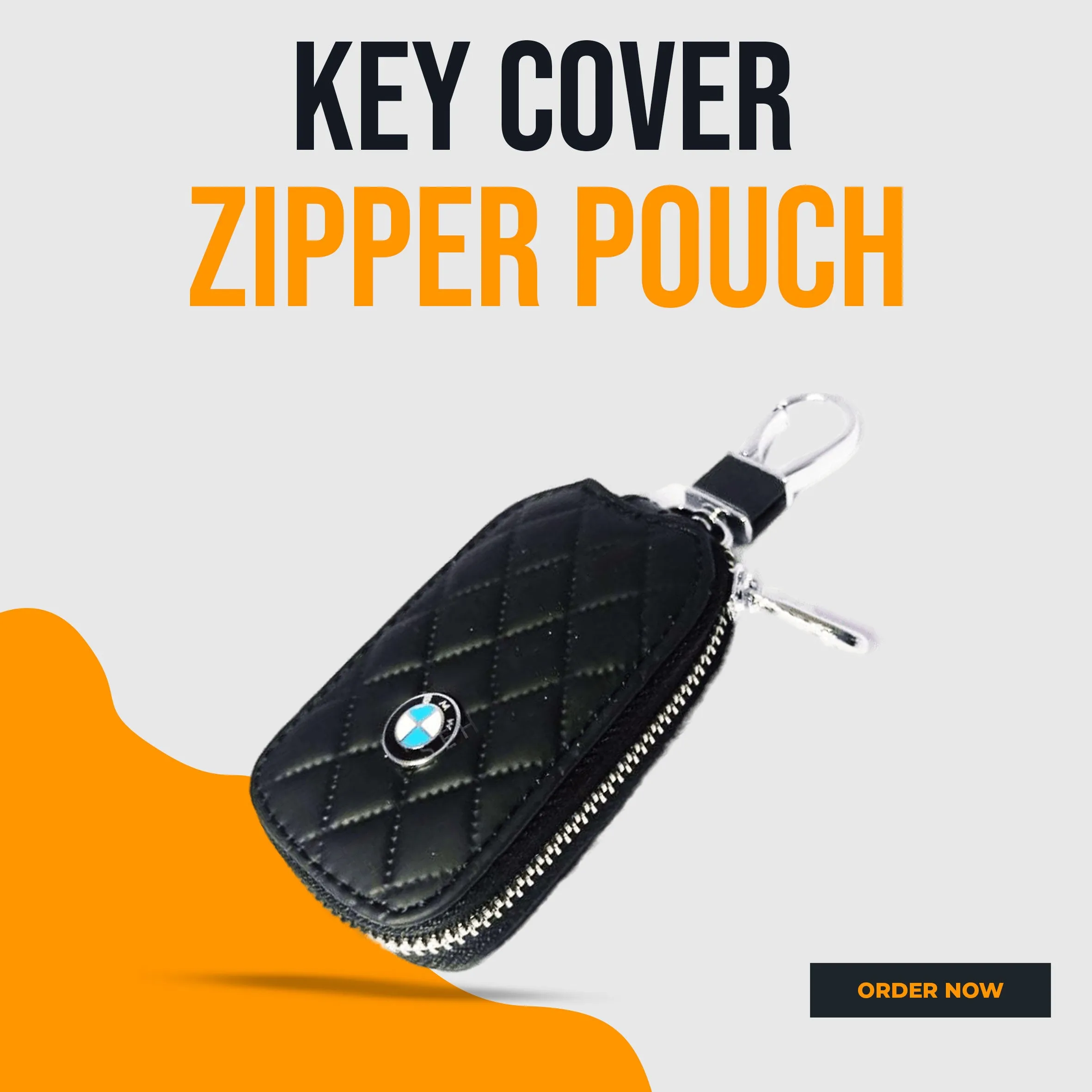 BMW Zipper 7D Style Key Cover Pouch Black With Keychain Ring