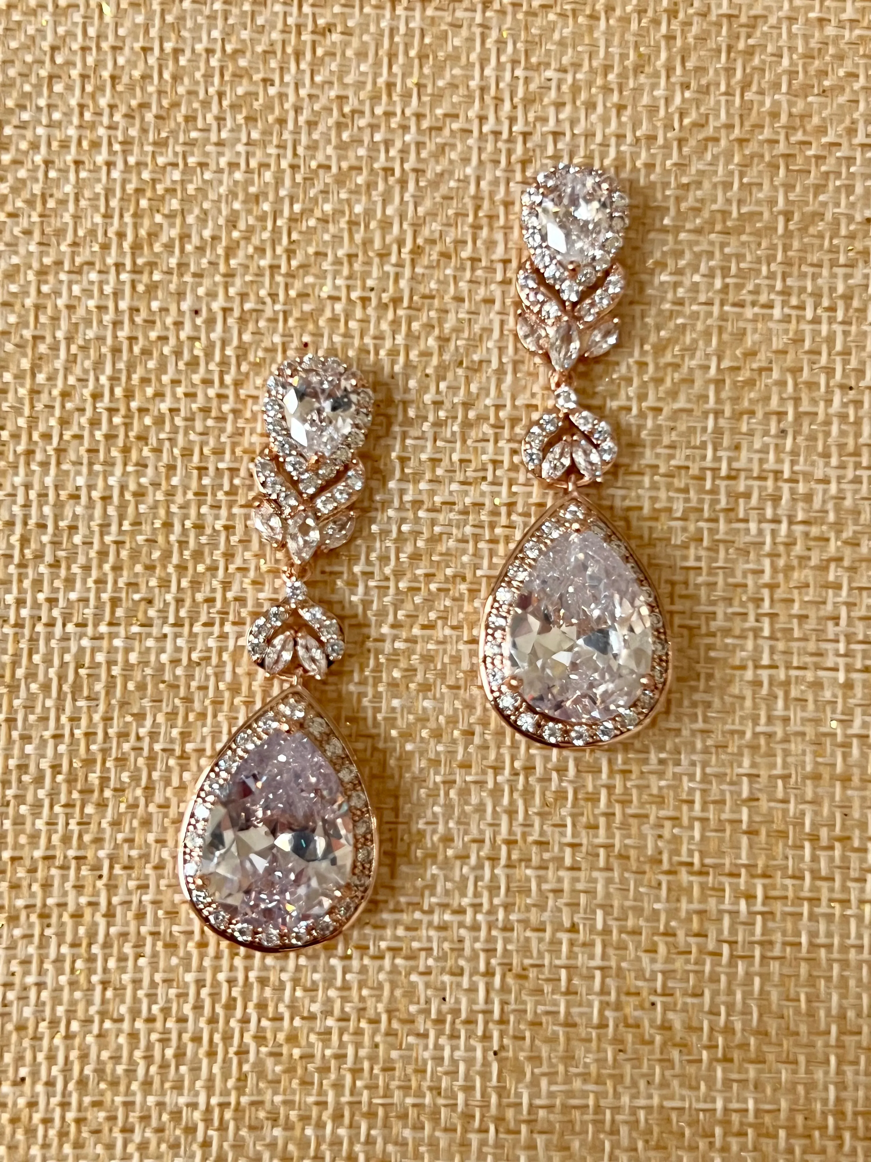 Bridal Earrings, Swarovski and Zirconia Quinceanera Tear Drop Earring