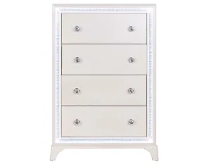 Cassie Illuminating 5-Drawer Chest, Shimmering Pearl Finish