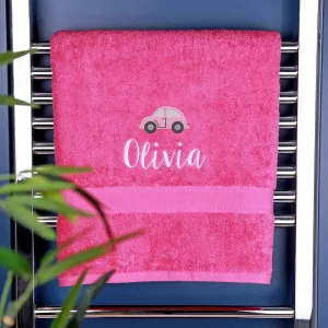 Children's Pink Car Bath Towel