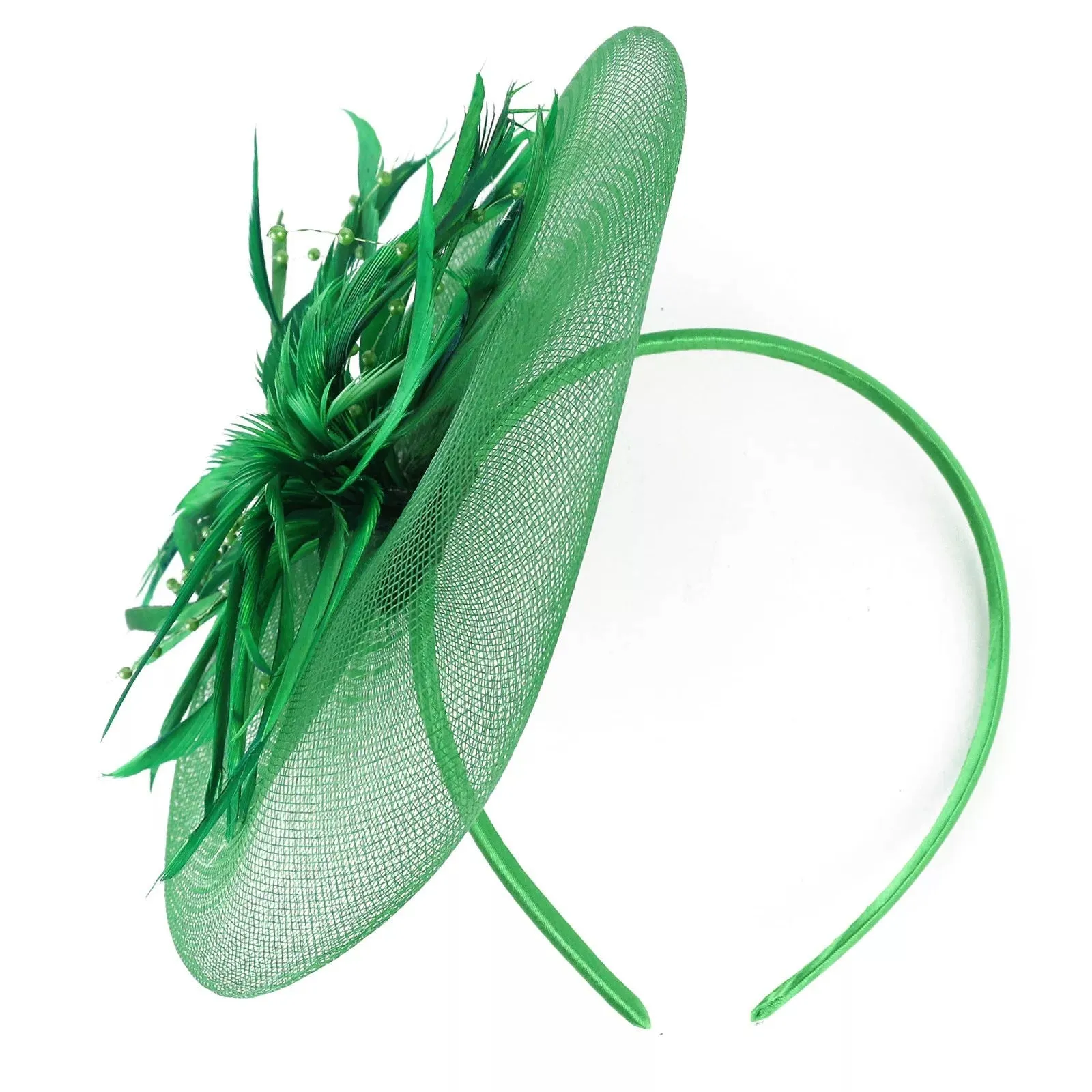 Crinoline and Feather Headband Fascinator - Emerald Green