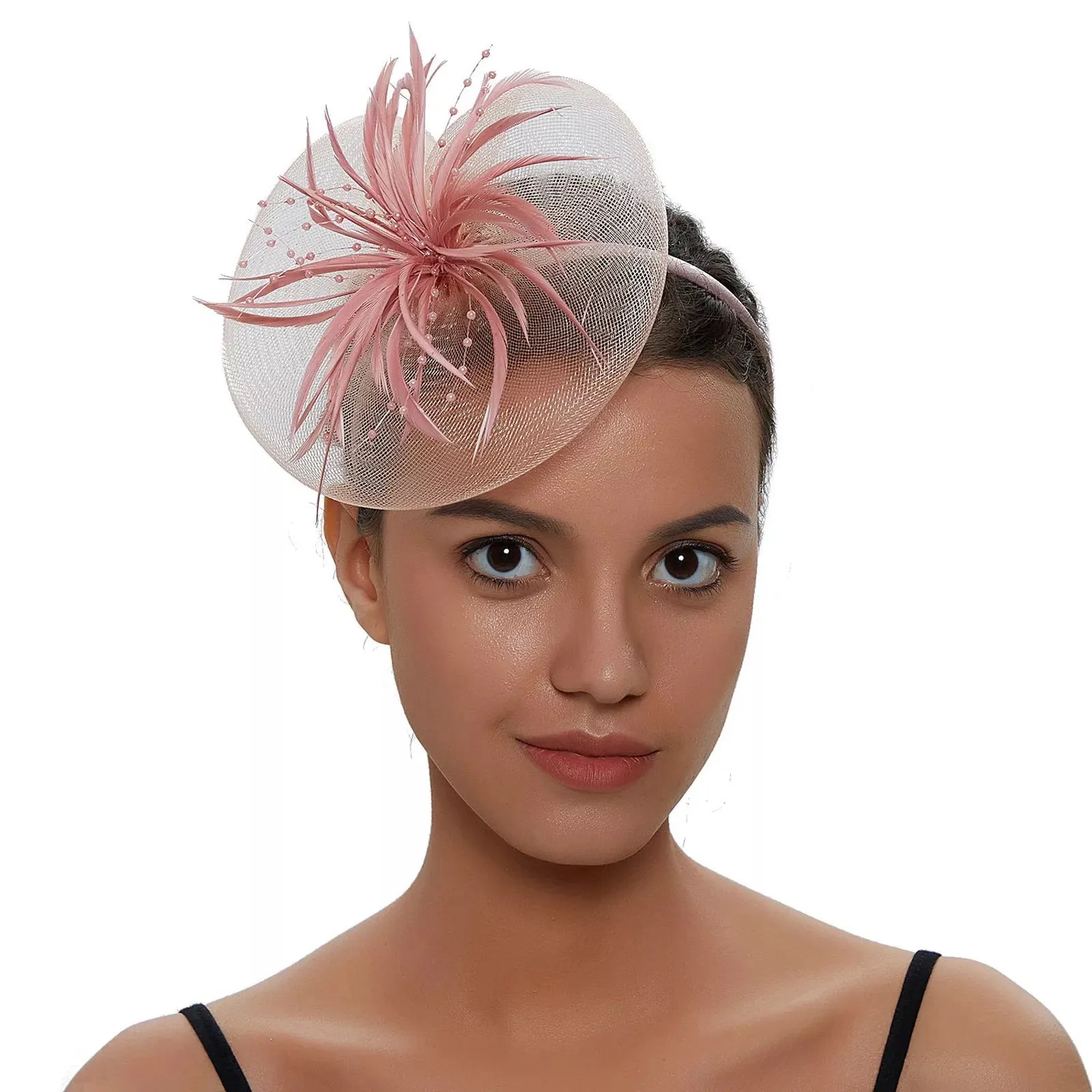 Crinoline and Feather Headband Fascinator - Pink