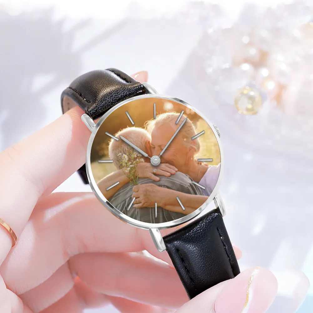 Customizable Picture Watch Women's Golden & Silver Pointers Leather Quartz Watches