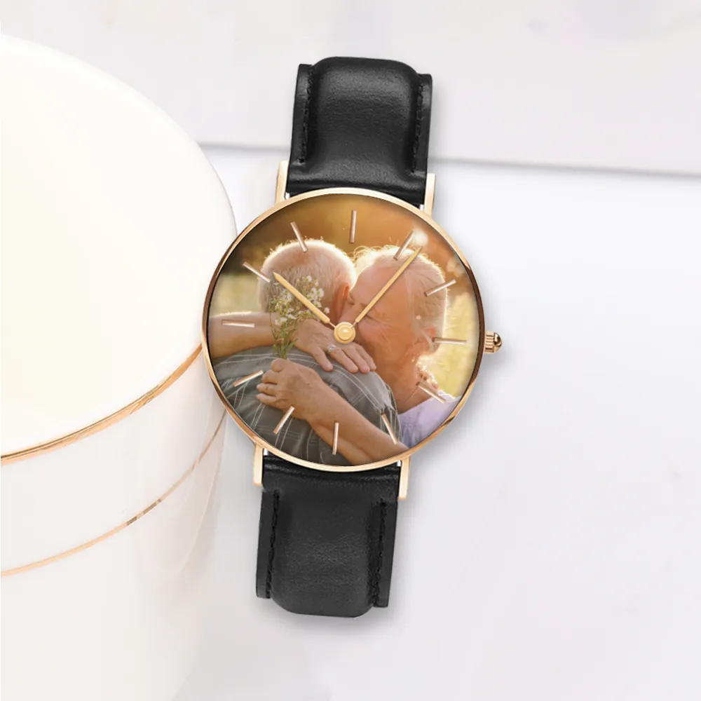 Customizable Picture Watch Women's Golden & Silver Pointers Leather Quartz Watches