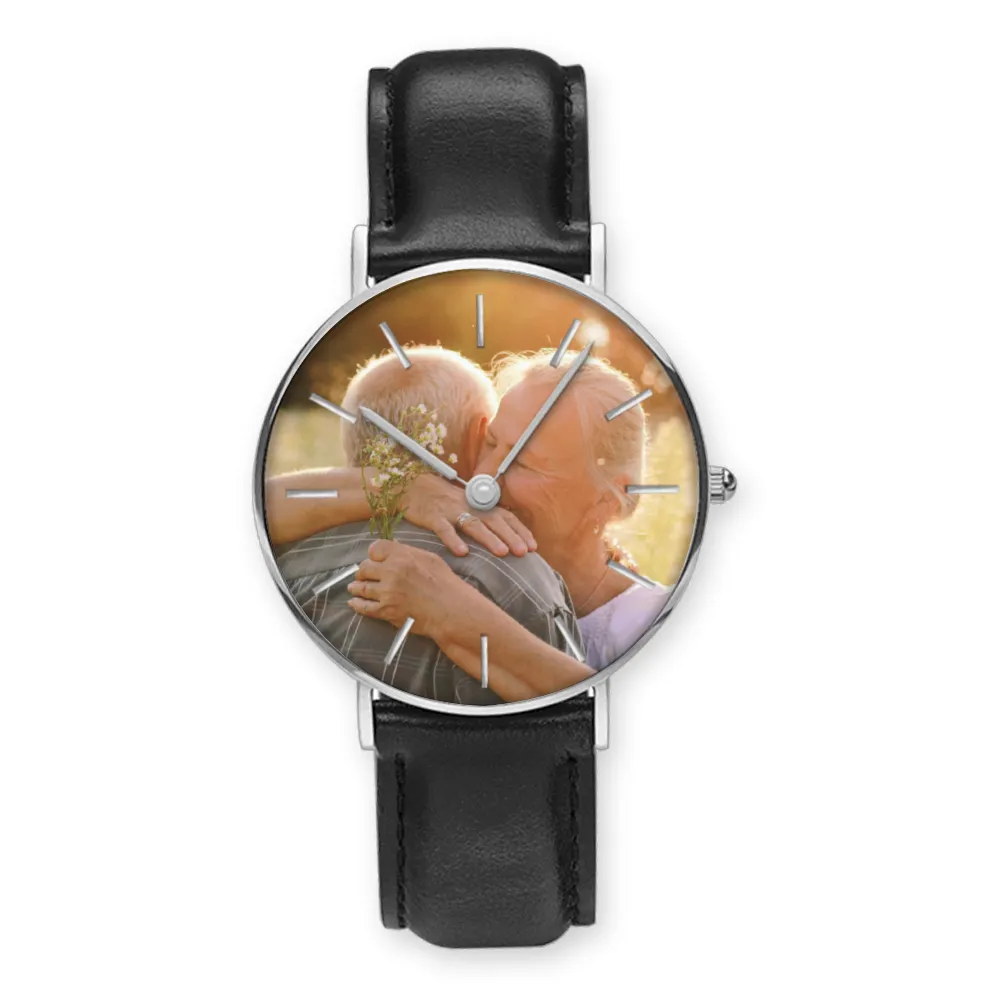 Customizable Picture Watch Women's Golden & Silver Pointers Leather Quartz Watches