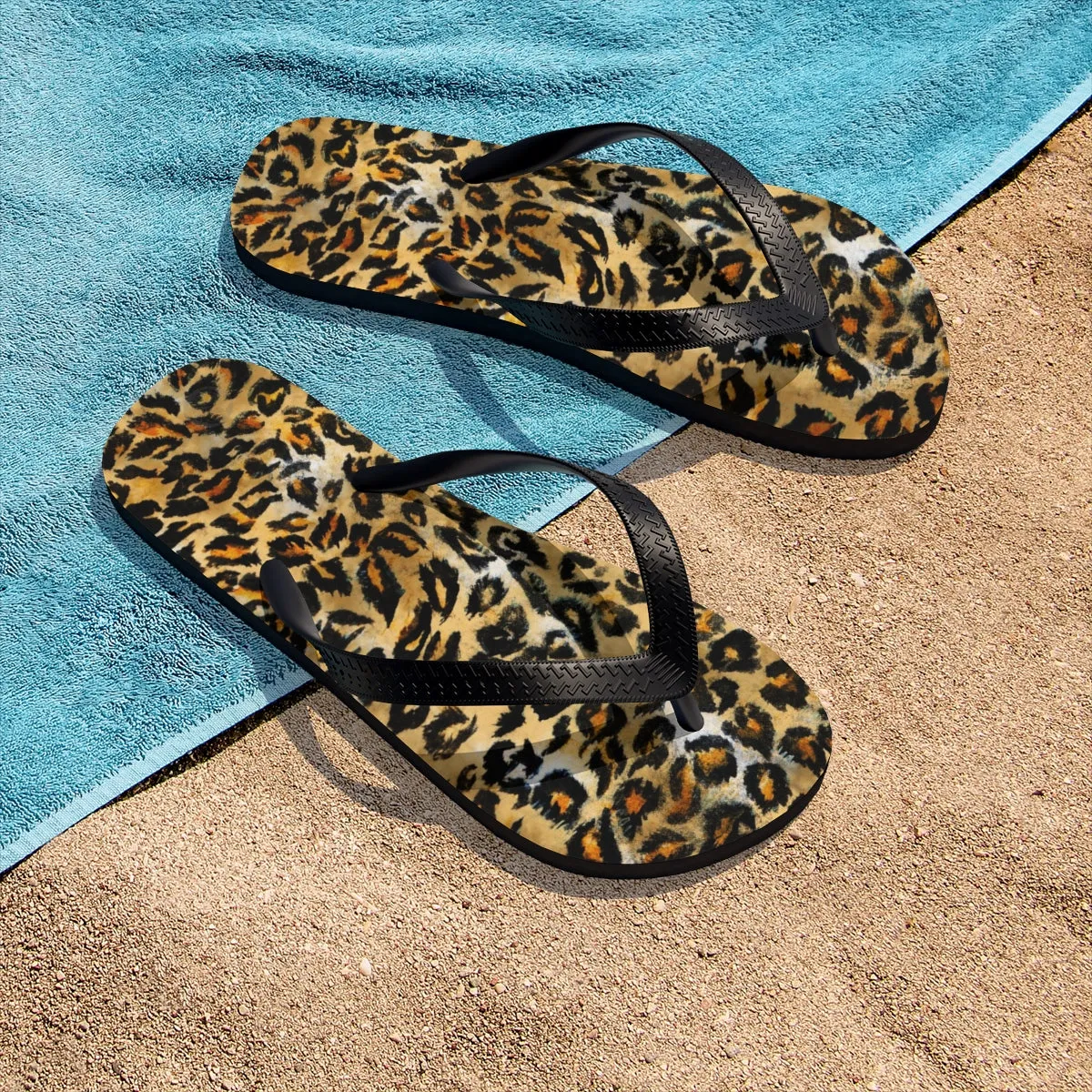 Cute Leopard Flip Flops, Wild Animal Print Designer Unisex Flip-Flops - Made in USA (Size: S, M, L)