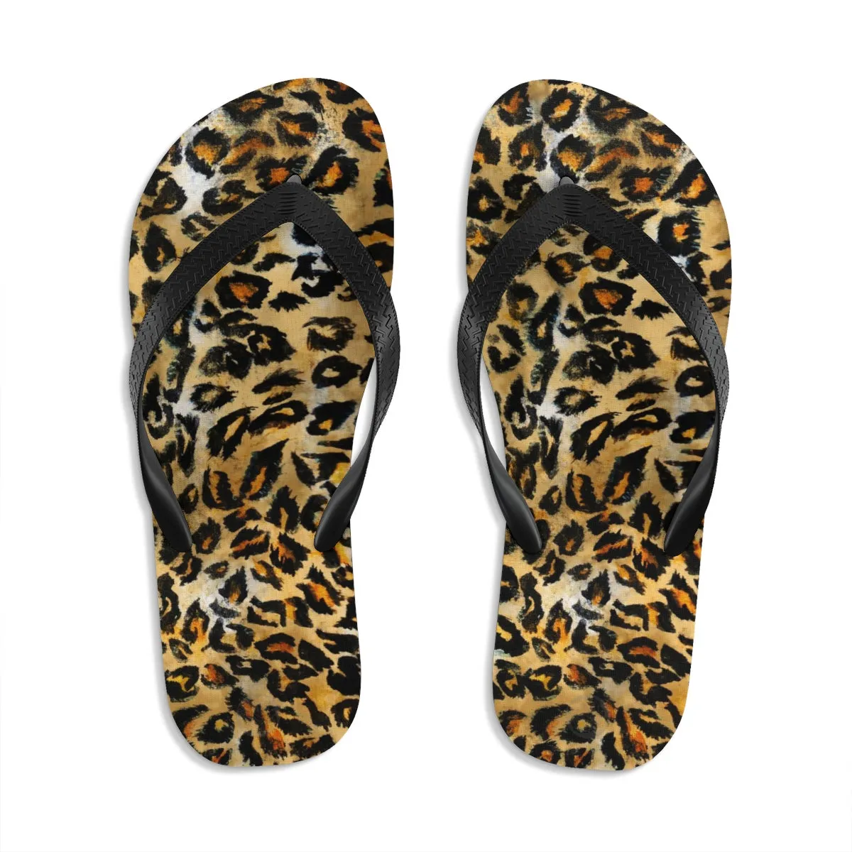 Cute Leopard Flip Flops, Wild Animal Print Designer Unisex Flip-Flops - Made in USA (Size: S, M, L)