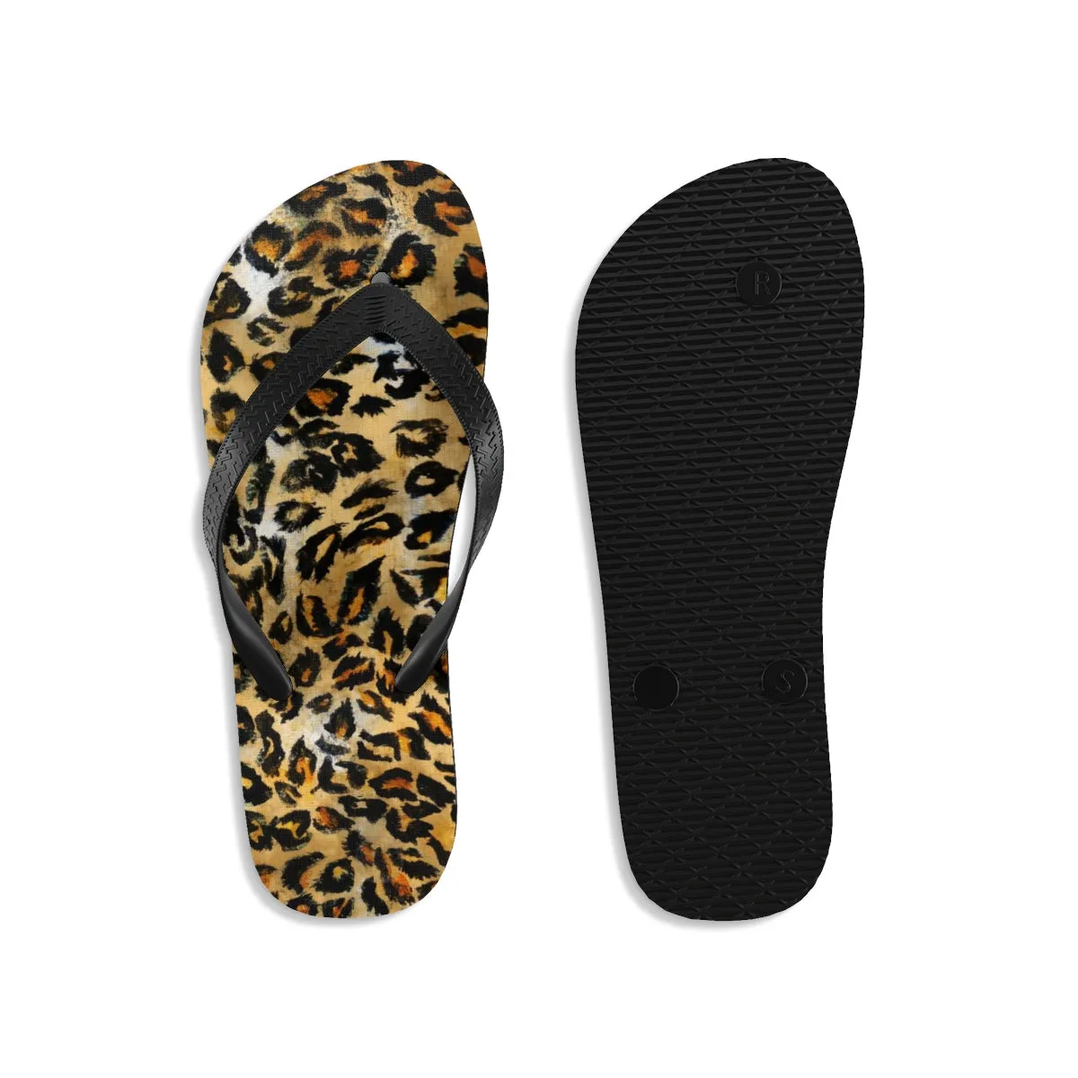 Cute Leopard Flip Flops, Wild Animal Print Designer Unisex Flip-Flops - Made in USA (Size: S, M, L)