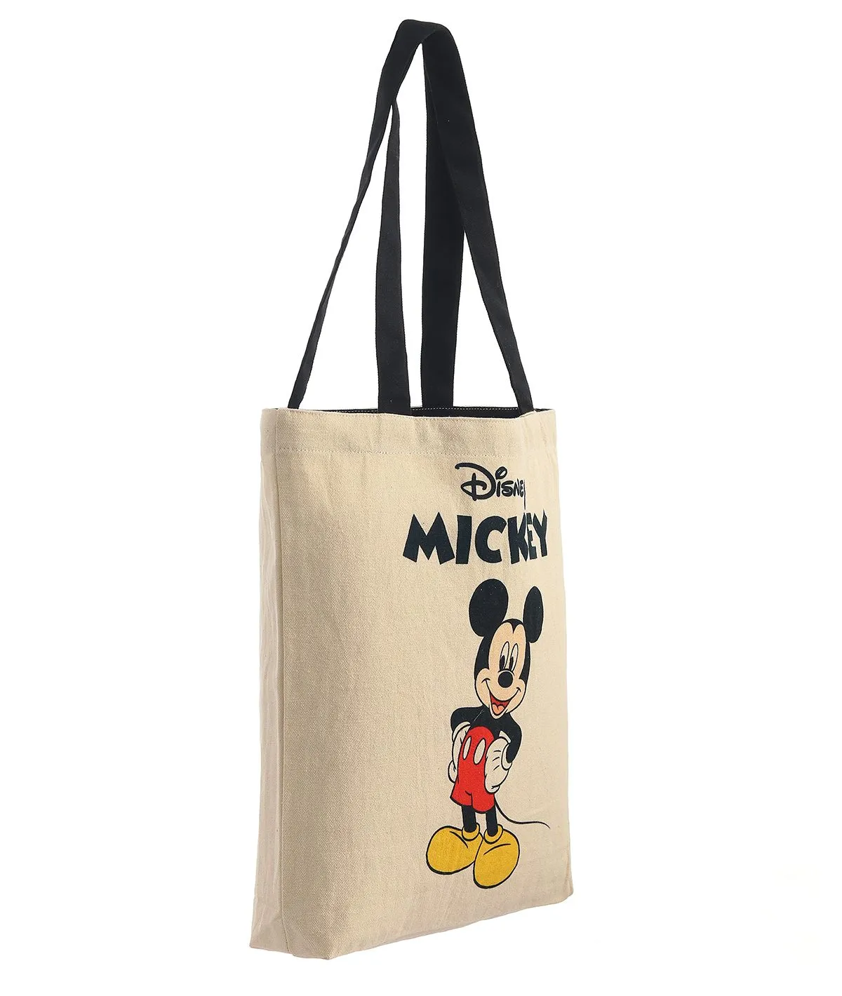 Disney Mickey - Off White Color Cotton Canvas Shoulder Handbag