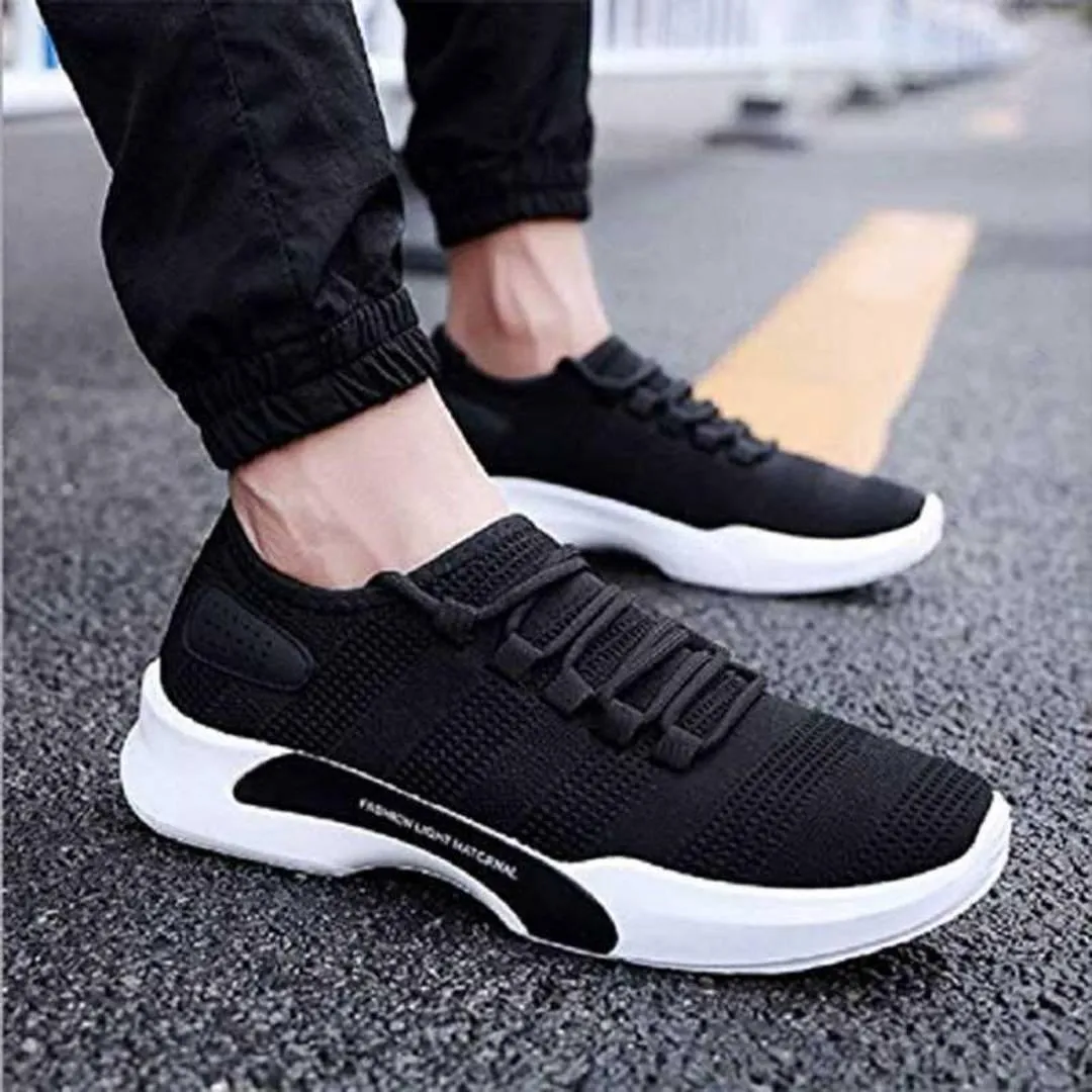 Elegant Black Mesh Solid Sports Shoes For Men