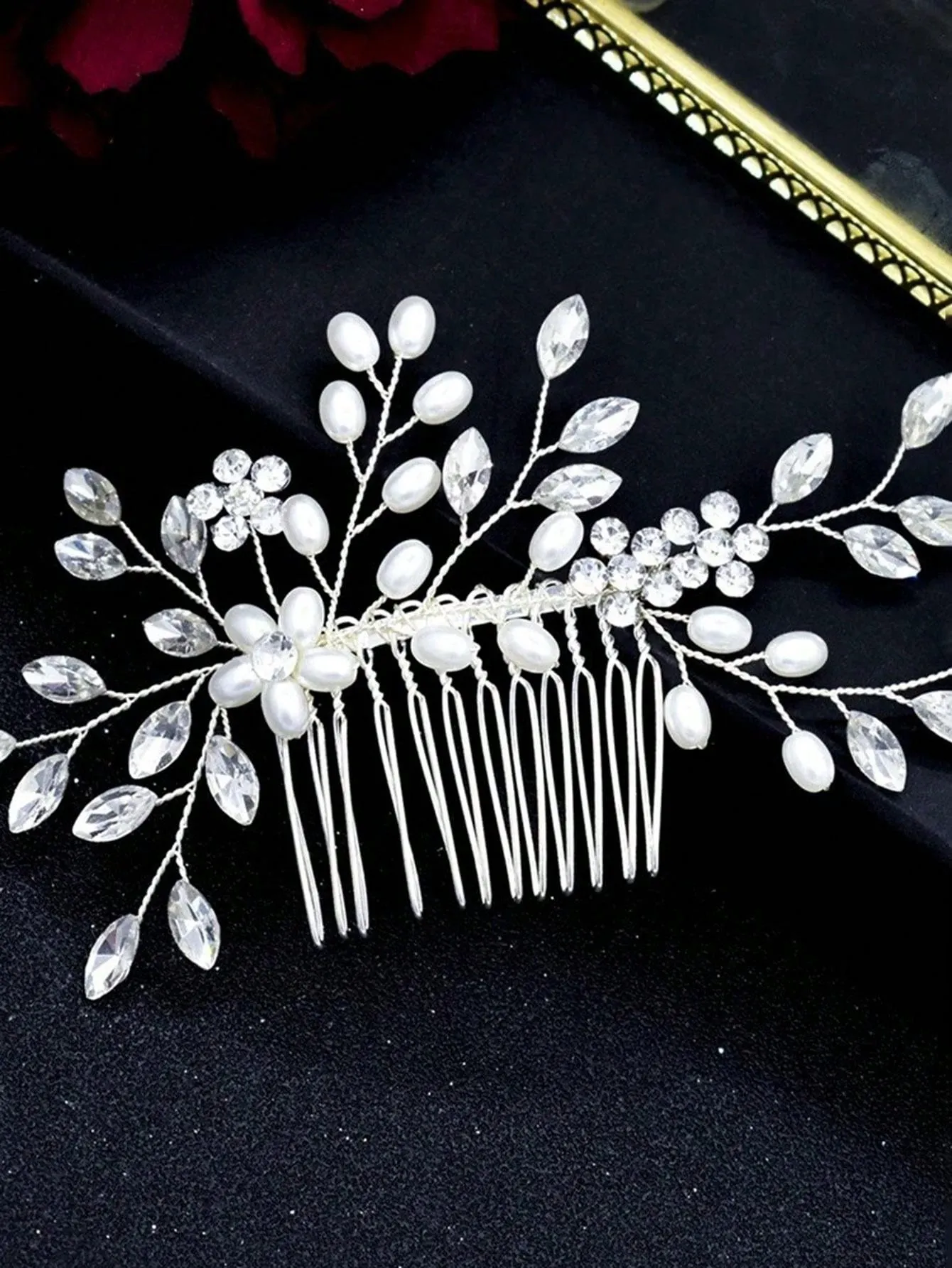 European And American Hot-Selling Pearl Rhinestone Hair Comb, Bridal Party Wedding Dress Styling Hair Bun Comb Hair Accessories Tiaras