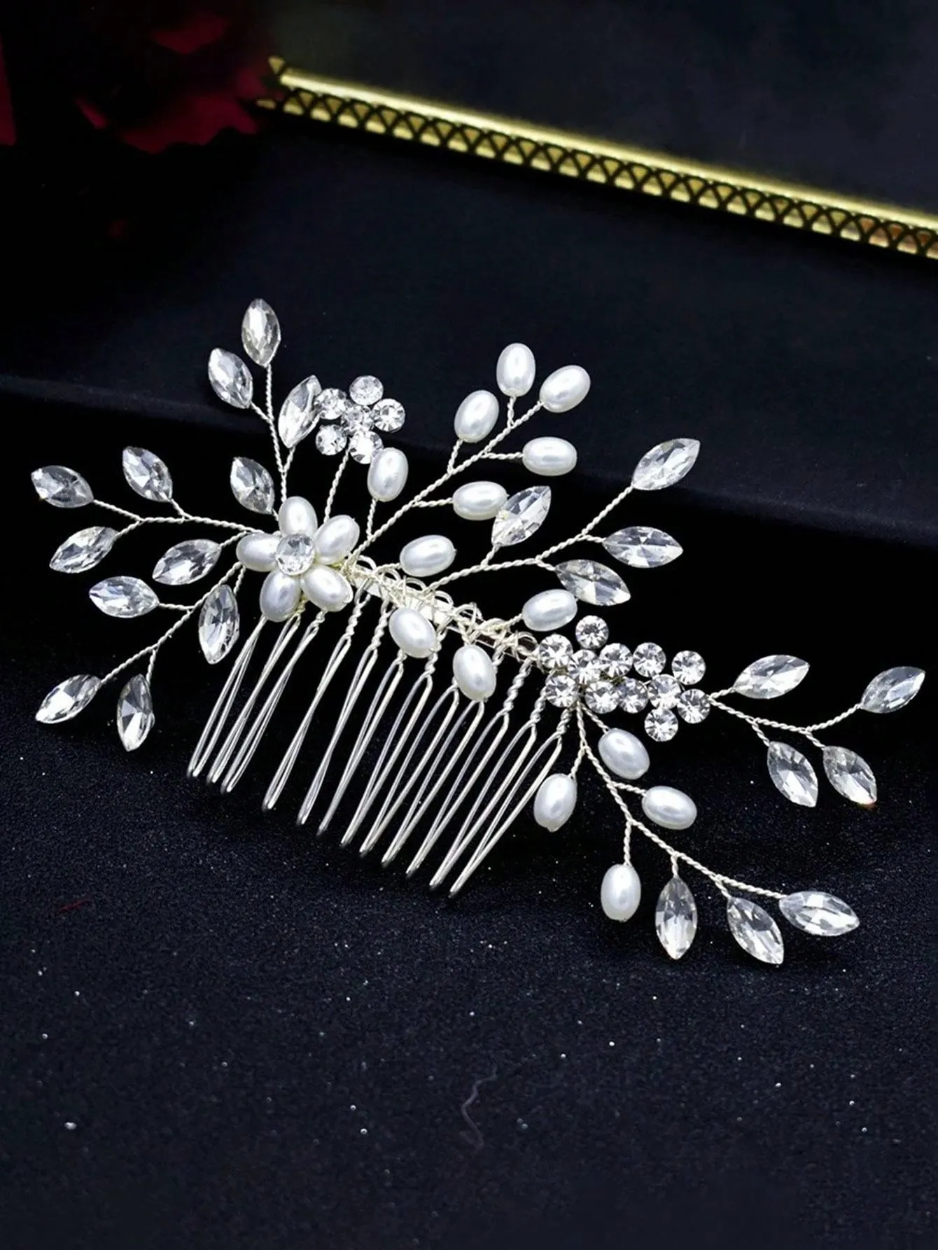 European And American Hot-Selling Pearl Rhinestone Hair Comb, Bridal Party Wedding Dress Styling Hair Bun Comb Hair Accessories Tiaras