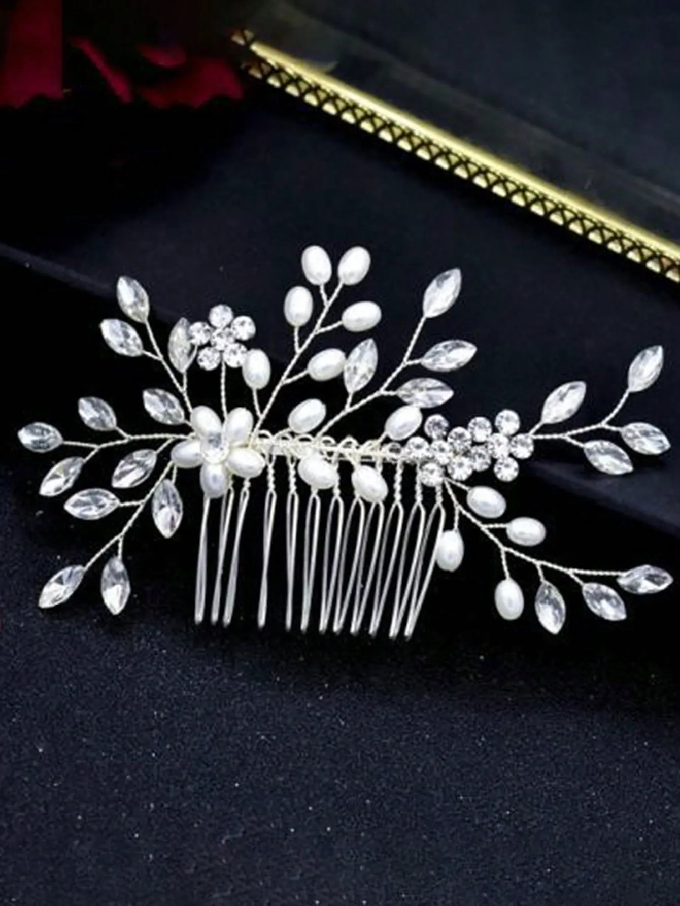 European And American Hot-Selling Pearl Rhinestone Hair Comb, Bridal Party Wedding Dress Styling Hair Bun Comb Hair Accessories Tiaras