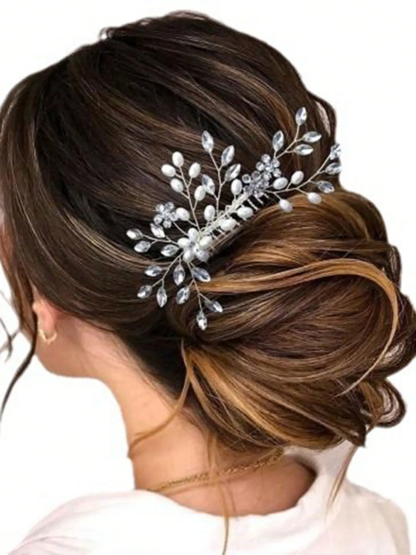 European And American Hot-Selling Pearl Rhinestone Hair Comb, Bridal Party Wedding Dress Styling Hair Bun Comb Hair Accessories Tiaras