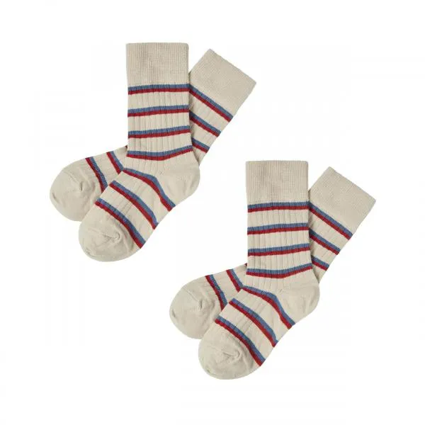 FUB 2 Pack Thin Striped Socks (20224 SS 376) -- crimson red/azure