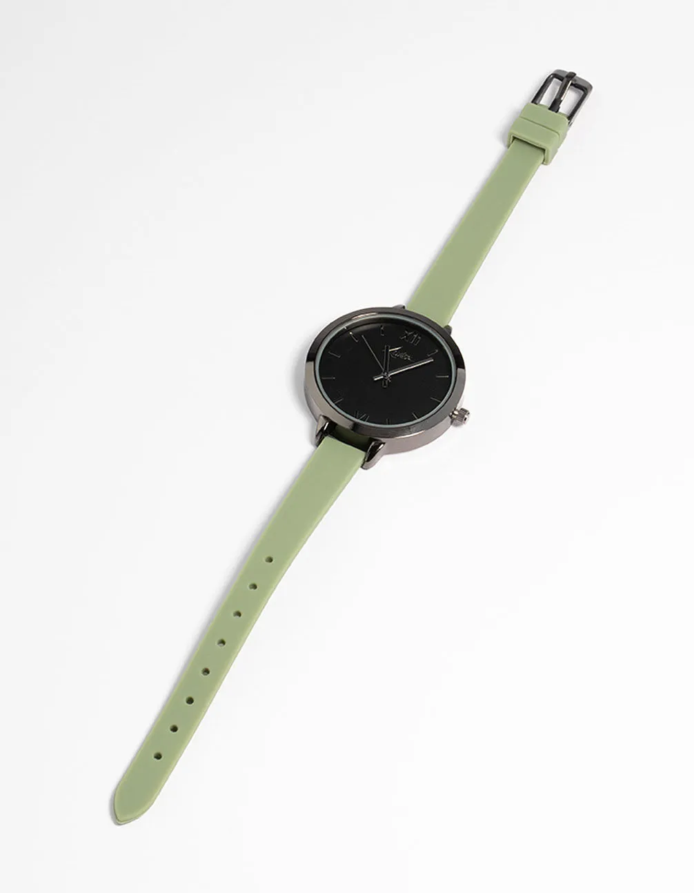 Gunmetal Skinny Faux Leather Watch