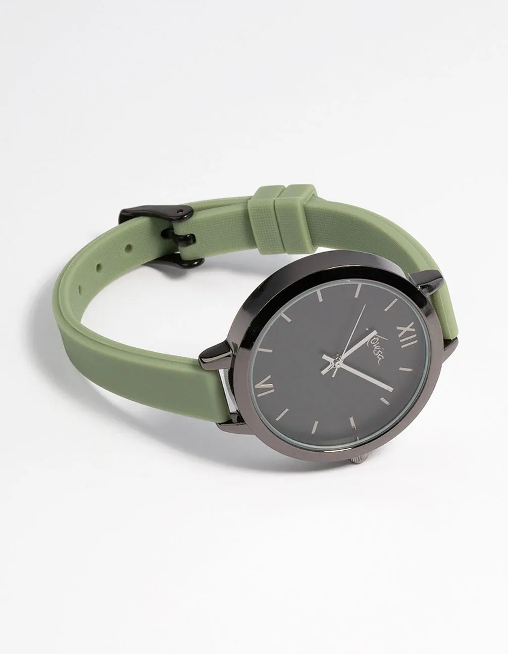 Gunmetal Skinny Faux Leather Watch