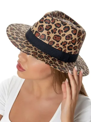 H3132 Leopard Printed Straw Panama Sun Hat