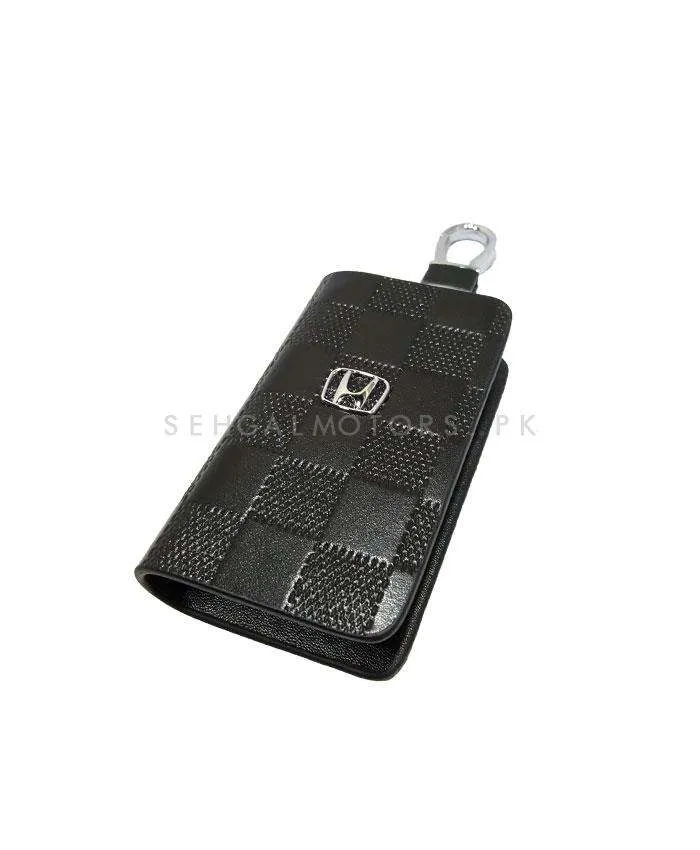 Honda Zipper Embossed Leather Key Cover Black Style B