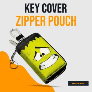 Hulk Zipper Matte Leather Key Cover Pouch with Keychain Ring