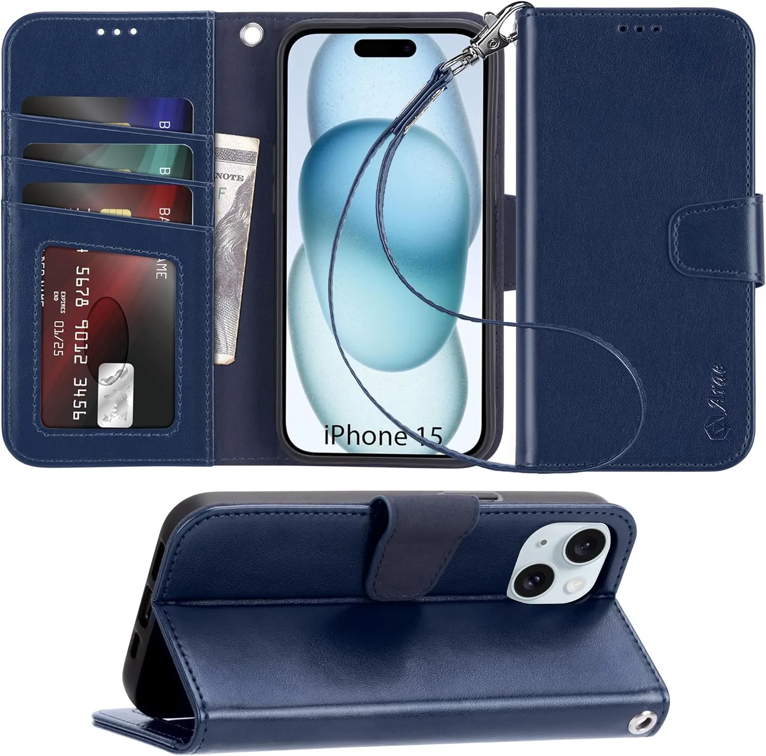 iPhone 16 Pro Max Case Card Holder Wrist Strap Wallet Flip Case