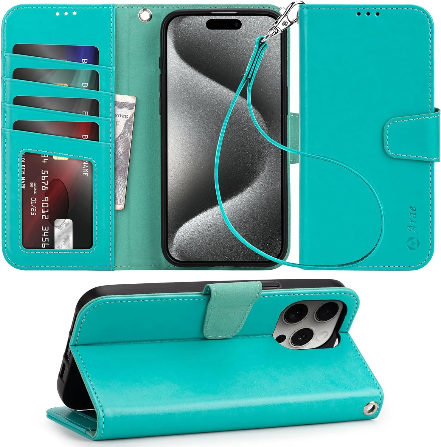 iPhone 16 Pro Max Case Card Holder Wrist Strap Wallet Flip Case