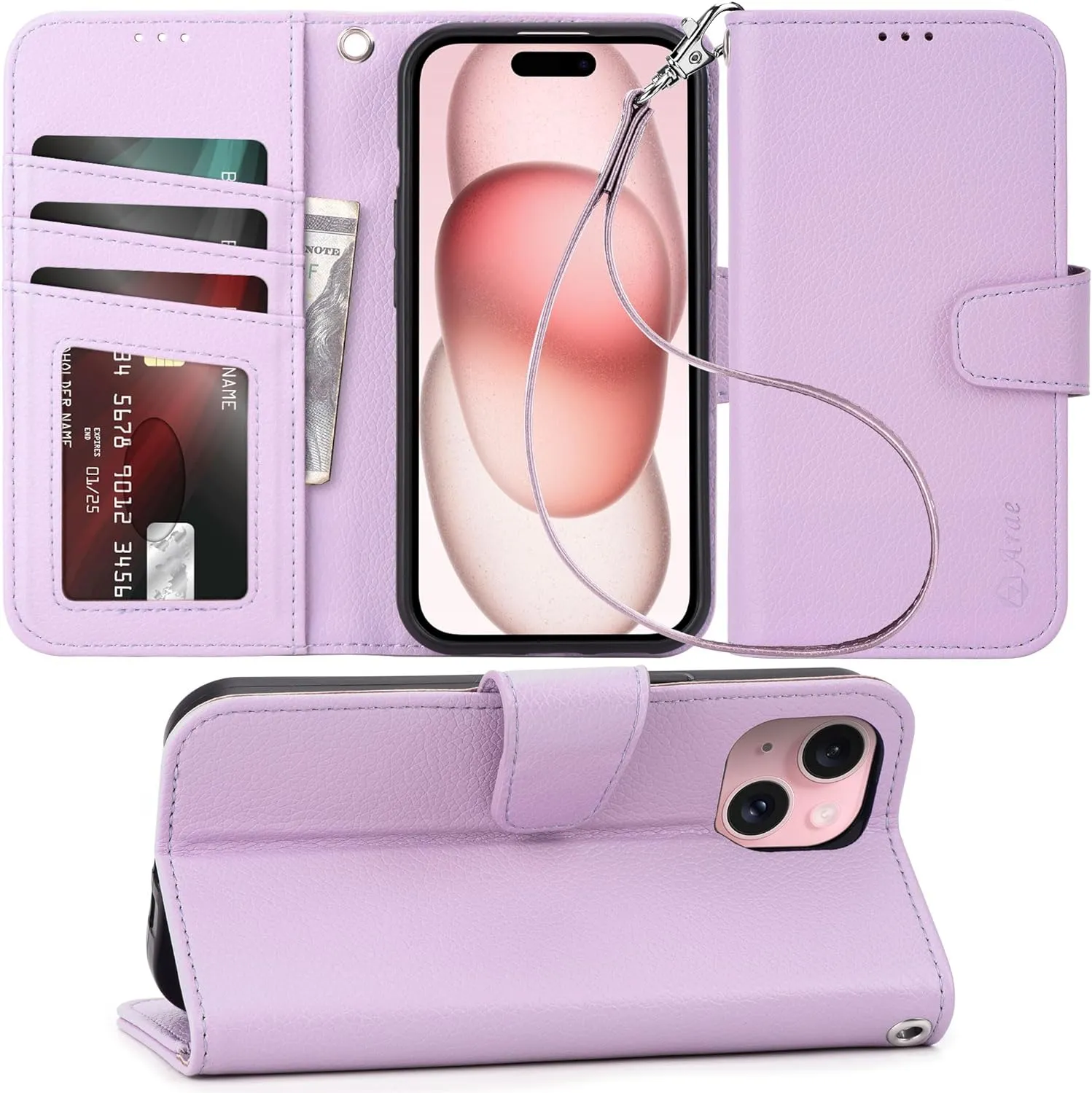 iPhone 16 Pro Max Case Card Holder Wrist Strap Wallet Flip Case