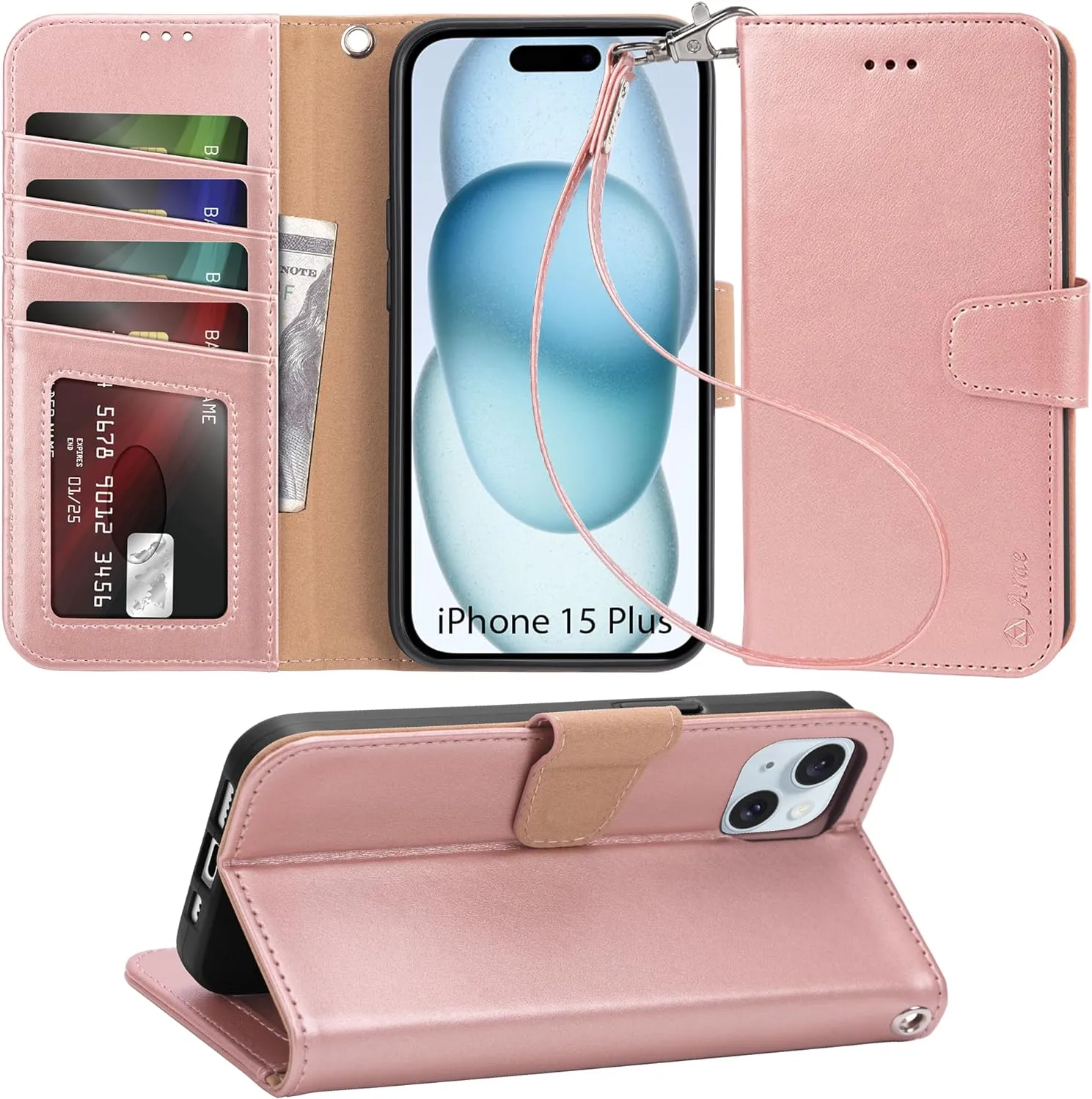 iPhone 16 Pro Max Case Card Holder Wrist Strap Wallet Flip Case