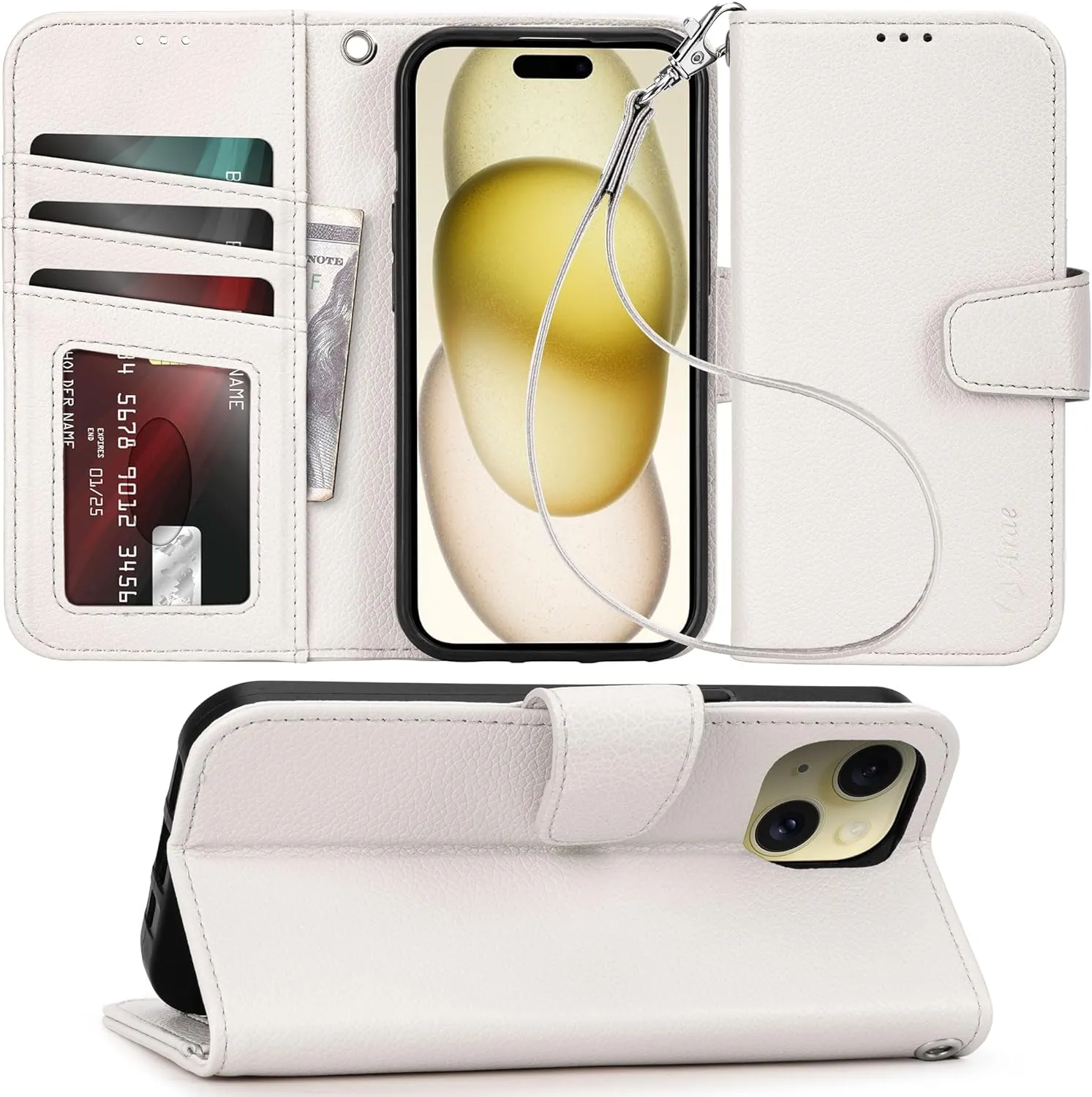 iPhone 16 Pro Max Case Card Holder Wrist Strap Wallet Flip Case