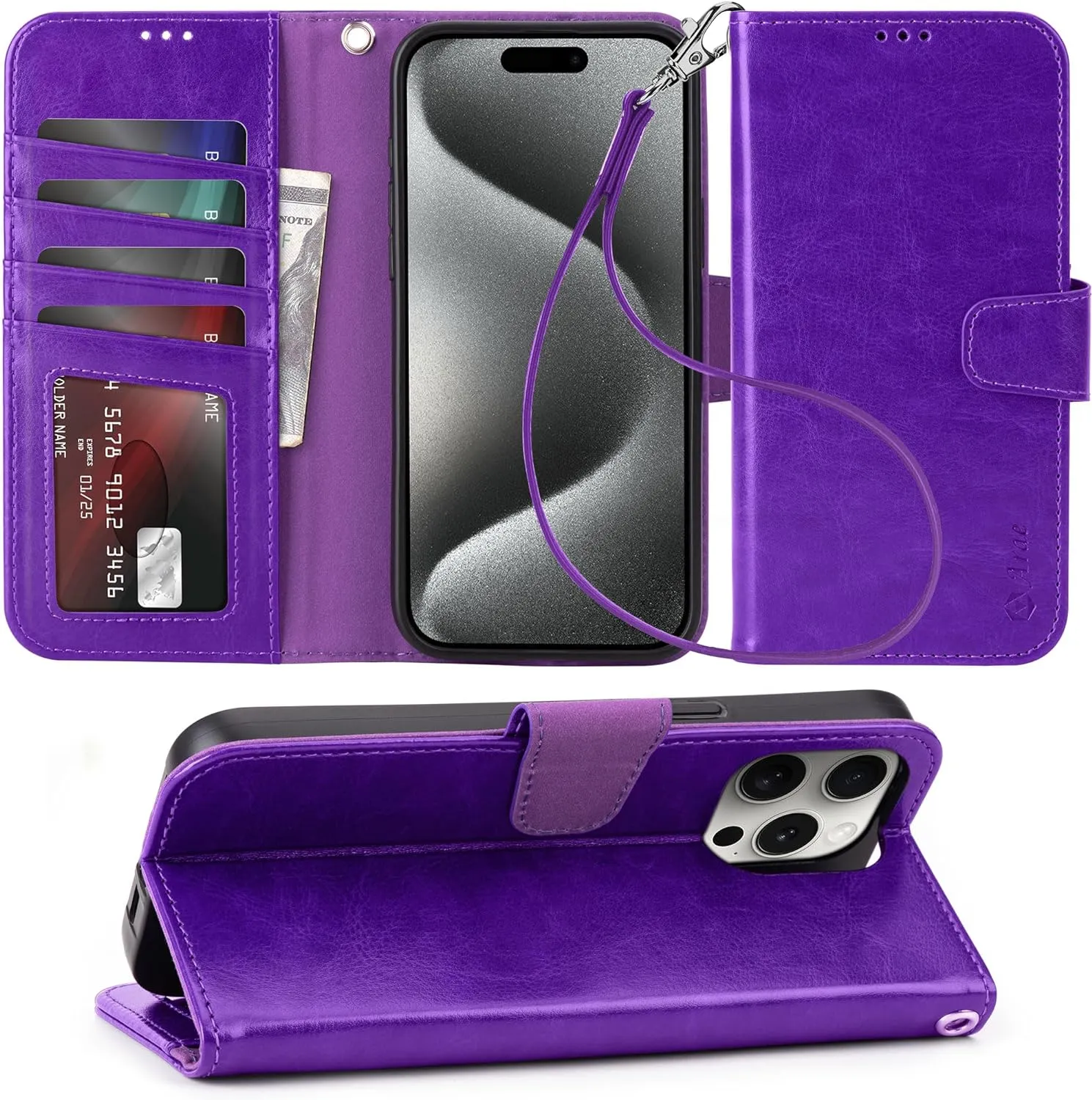 iPhone 16 Pro Max Case Card Holder Wrist Strap Wallet Flip Case