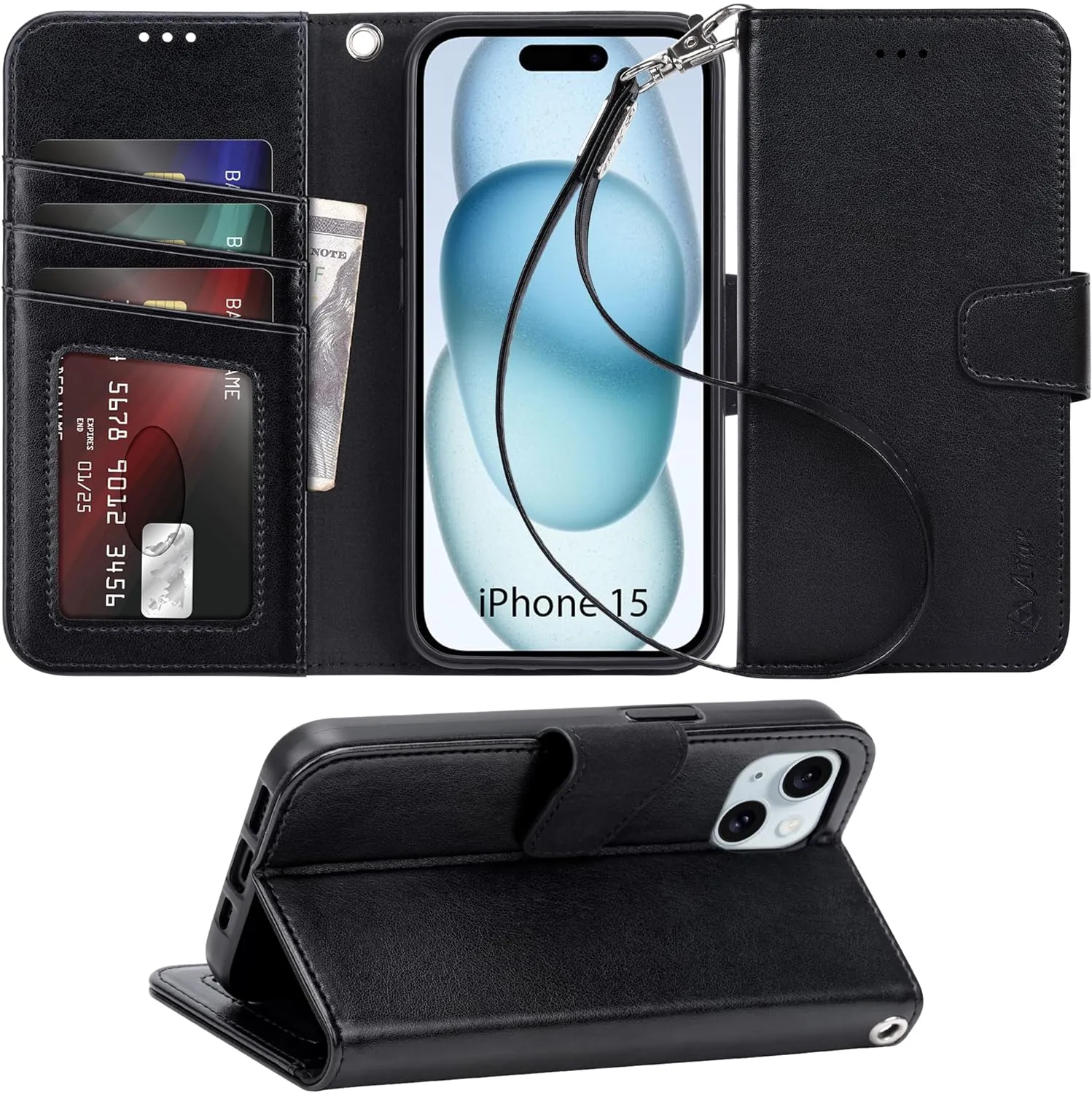 iPhone 16 Pro Max Case Card Holder Wrist Strap Wallet Flip Case