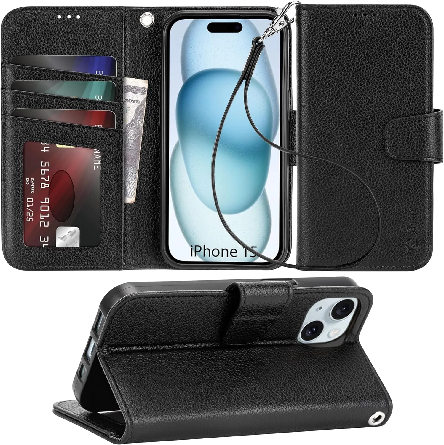 iPhone 16 Pro Max Case Card Holder Wrist Strap Wallet Flip Case