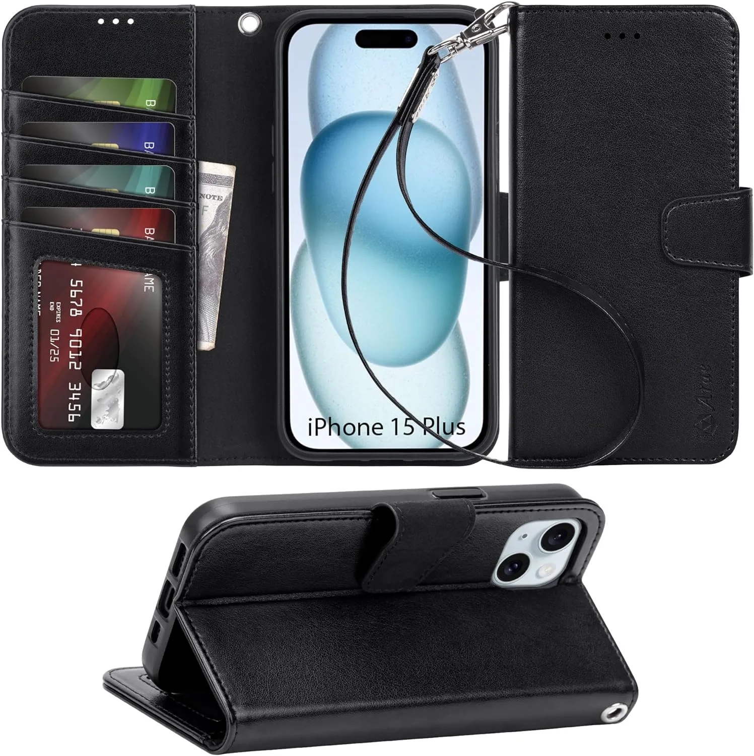 iPhone 16 Pro Max Case Card Holder Wrist Strap Wallet Flip Case