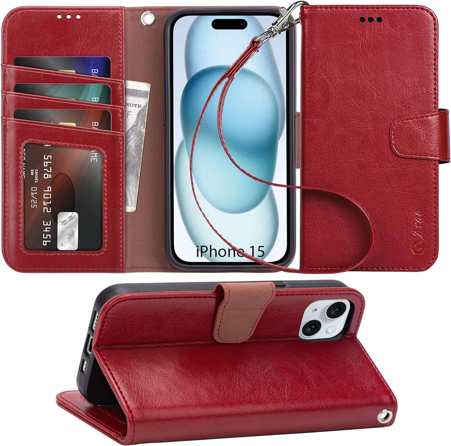 iPhone 16 Pro Max Case Card Holder Wrist Strap Wallet Flip Case