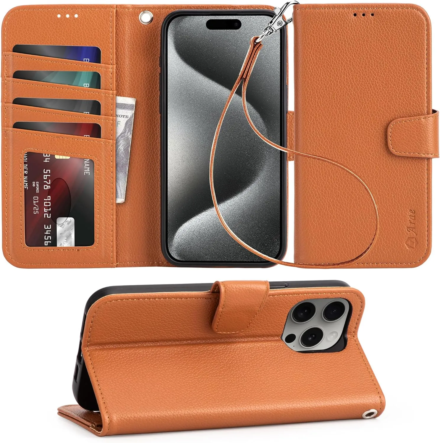 iPhone 16 Pro Max Case Card Holder Wrist Strap Wallet Flip Case