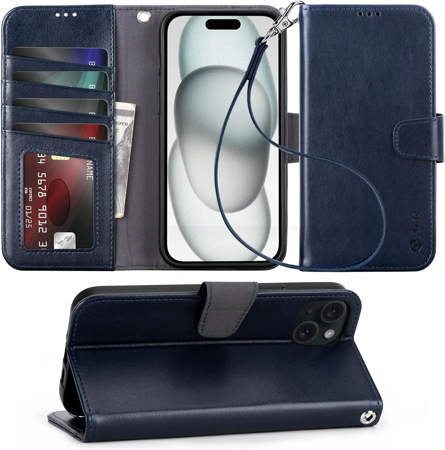 iPhone 16 Pro Max Case Card Holder Wrist Strap Wallet Flip Case