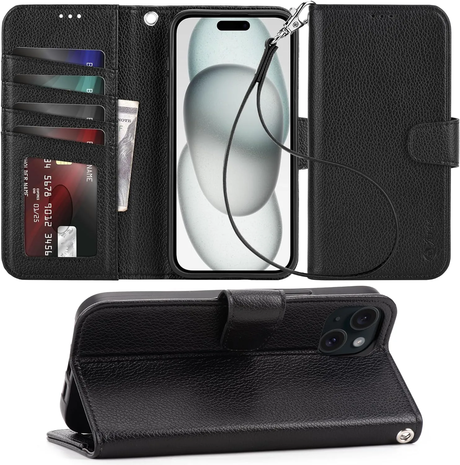 iPhone 16 Pro Max Case Card Holder Wrist Strap Wallet Flip Case